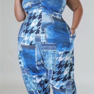 Blue Patchwork Jumpsuit